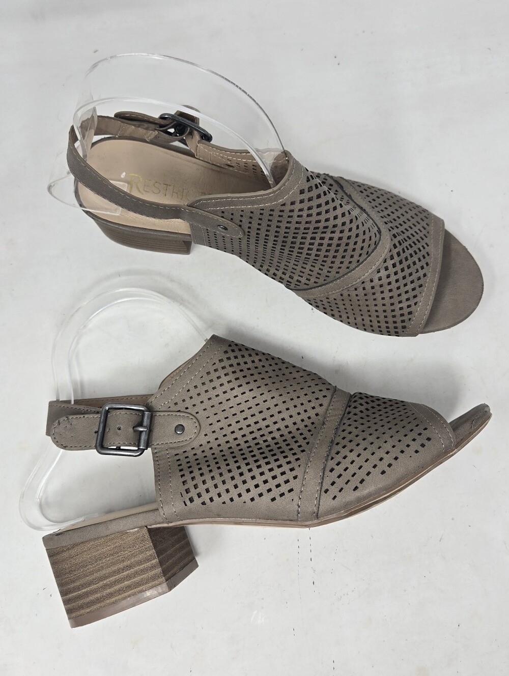 Restricted Peep Toe Ankle Strap Slingback Block Heel Sandals Women's Size 7.5